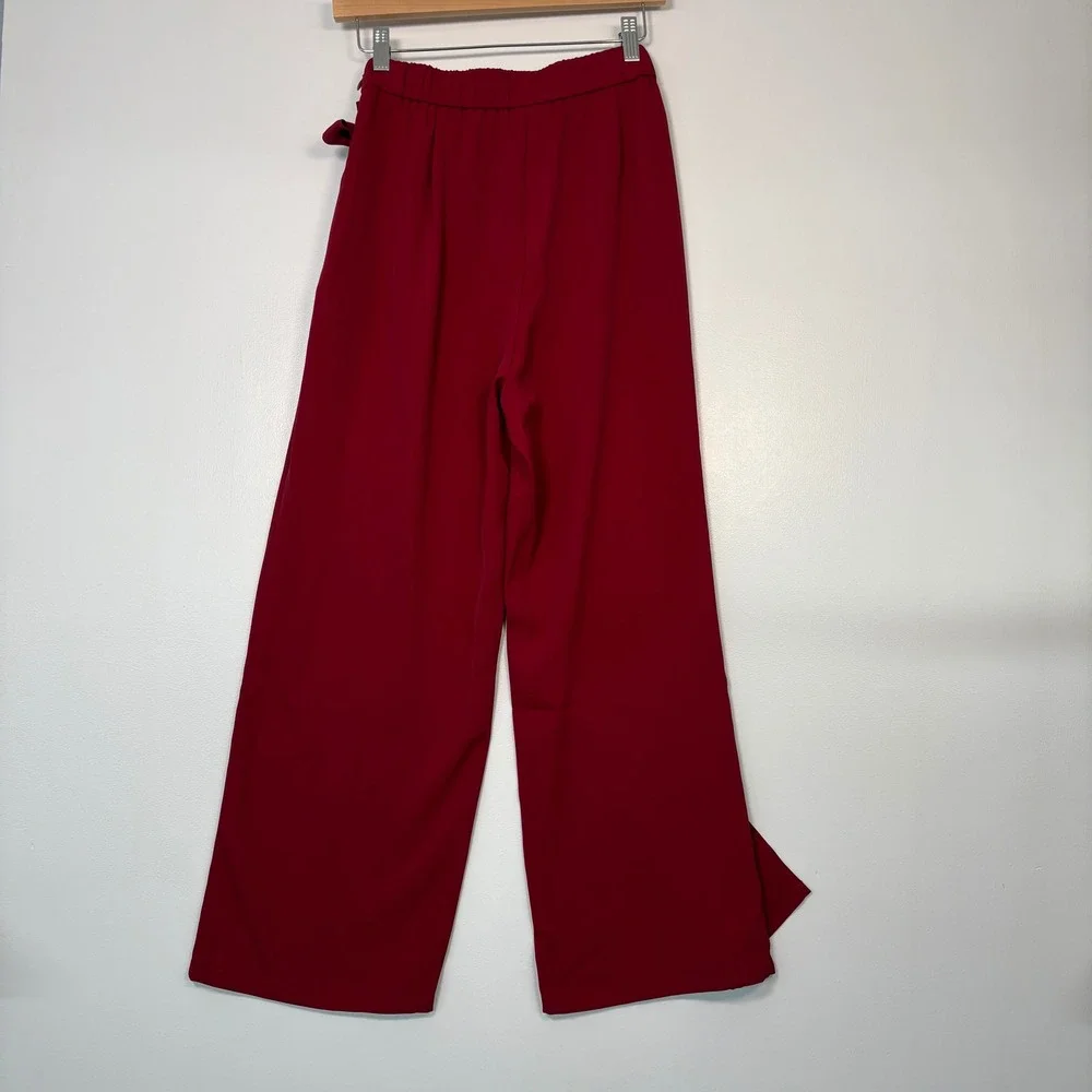 NWT Halara Womens Wide Leg Wrap Pants M Petite Red Side Tie High Waist 8YZ5V